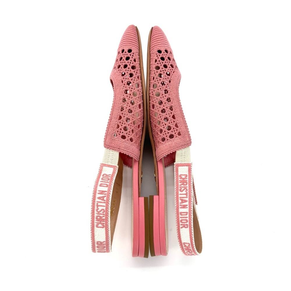 Dior & Moi Cannage Mesh Pink Bow Logo Slingback Flats Sandals 40.5 - Picture 4 of 10